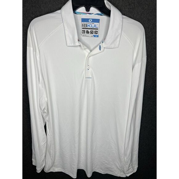 Ibkul Men's Long Sleeve White Shirt Size XL UPF 50 Polo - Picture 2 of 15